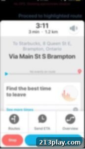 Waze app menu showing route options and Go button