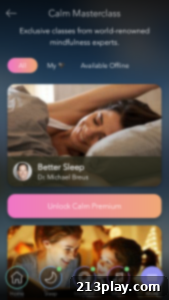 Calm app displaying a meditation reminder with inspiring text.
