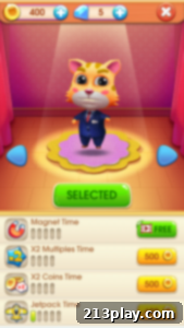 Cat Runner game screenshot showing a decorated room with a cat.